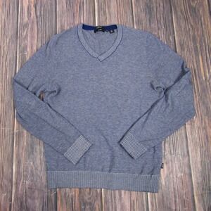 BOSS Hugo Boss Sweater Mens Medium Blue Slim Fit Cotton Wool V Neck Pullover
